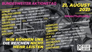 //werhatdergibt.org zu finden. Unten links steht "wir können uns die reichen nicht mehr leisten" und unten rechts das "wer hat der gibt" logo.